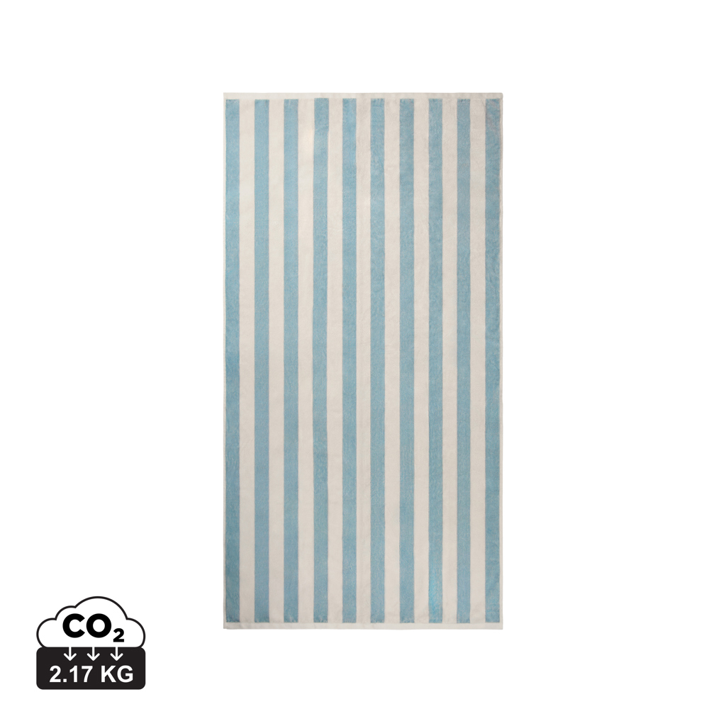 Serviette de plage rayée 450 g/m² publicitaire Lagoa Bleu clair / blanc
